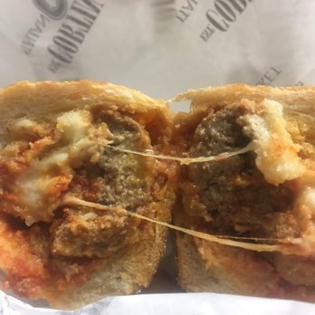 Cortina's Orange - Today's lunch .... this Ooey Gooey cheesy meatball sandwich on the absolutely most delicious crusty Italian bread. - Italian Near Me - Orange, California