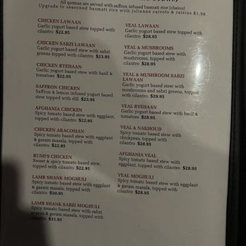Aracosia McLean - Menu - Afghan Near Me - McLean, Virginia