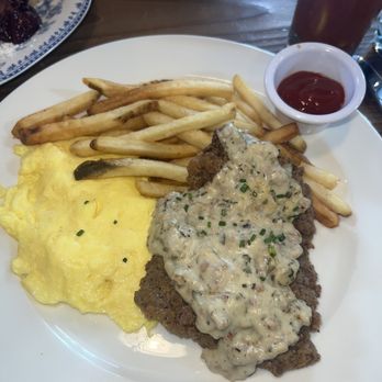 Cecilia - Chicken fried steak with scrambled eggs and french fries - Breakfast & Brunch Near Me - Vancouver, Washington