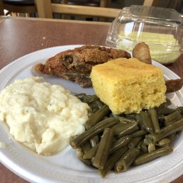 Fried Chicken, mashed taters, green beans, and cornbread. Not Pictured: amazing sweet tea Fried Chicken, mashed taters, green beans, and cornbread. Not Pictured: amazing sweet tea