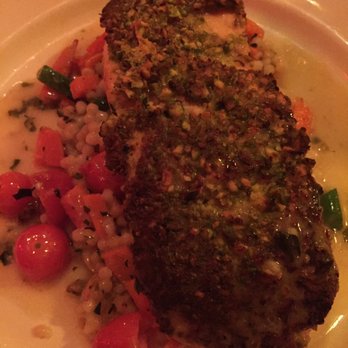 Sergio's Missione - Pistachio encrusted salmon with cuscus - Italian Near Me - Lodi, New Jersey Sergio's Missione - Pistachio encrusted salmon with cuscus - Italian Near Me - Lodi, New Jersey