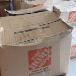 Smashed boxes. Home Depot brand. Smashed boxes. Home Depot brand.