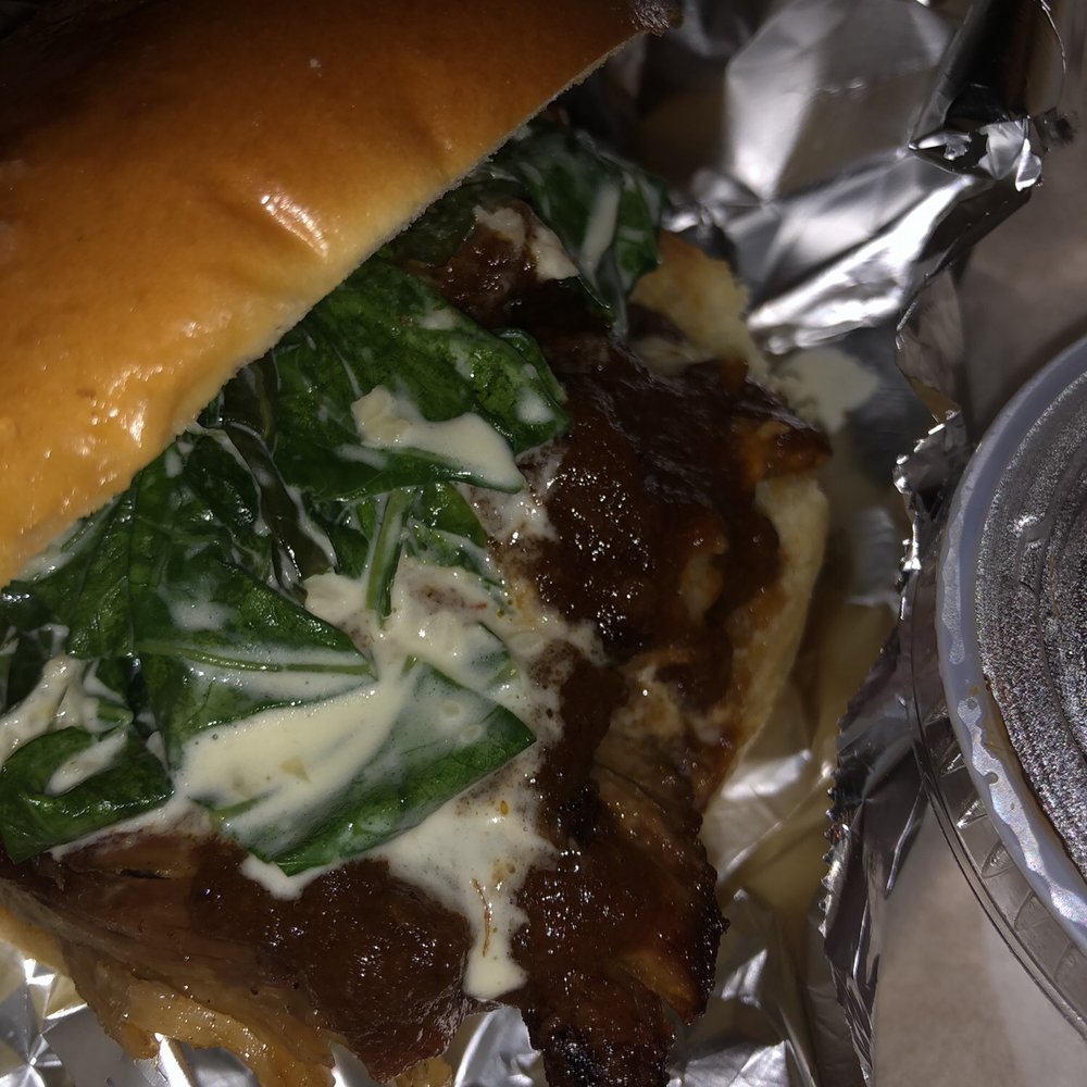 Barrel - BBQ sandwich: Pork Shoulder-spicy bbq/creamy collard greens/brioche - New American Near Me - Washington, DC, District of Columbia