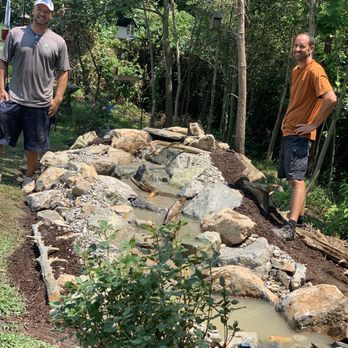 HydroZen Waterscapes - James ( owner) & Todd (contraction) of Hydrozen Waterscapes finishing my pond free waterfall.. I highly recommend them. - Pool & Hot Tub Service Near Me - Millsboro, Delaware
