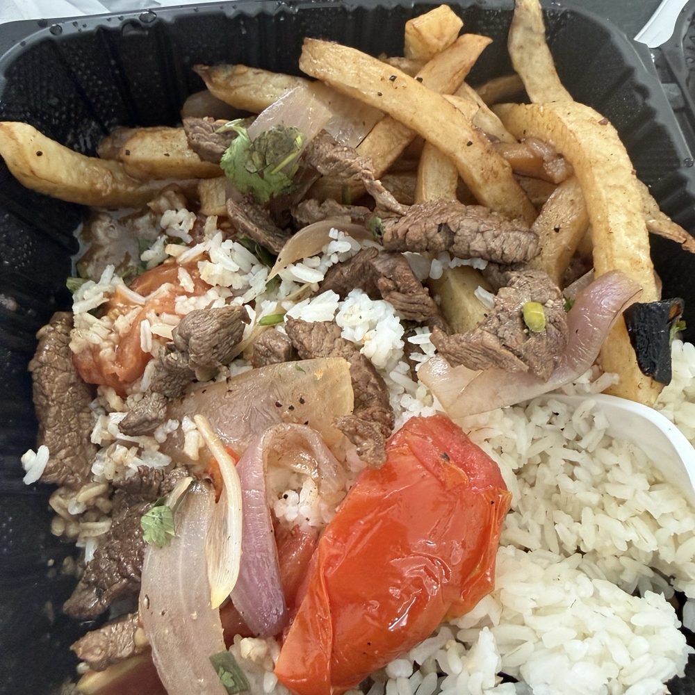 Bland, chewy, hard lomo saltado. Bland, chewy, hard lomo saltado.