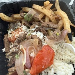 Bland, chewy, hard lomo saltado. Bland, chewy, hard lomo saltado.
