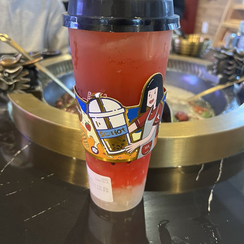 So Hot Hotpot - Strawberry fruit tea with lychee, strawberry, and mango jelly. - Hot Pot Near Me - Cary, North Carolina