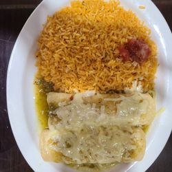 Chicken Enchiladas Verde with rice