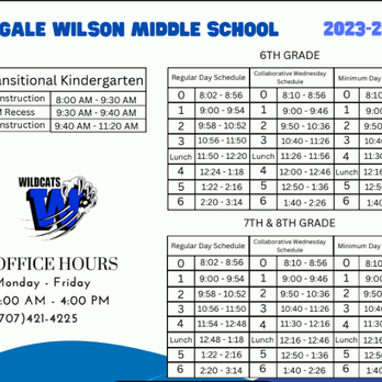 B Gale Wilson Middle School - Schedule for students - Elementary Schools Near Me - Fairfield, California