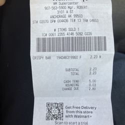 Walmart Supercenter - Receipt for CRISPY BAR