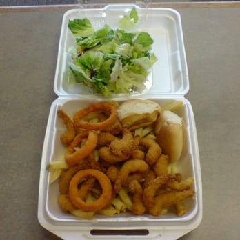 Main Burgers - Skrimp Basket w/ Fries. only $5.95!!! and it comes with a small salad and a biscuit too. - American Near Me - Baldwin Park, California