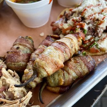 Caldwell County Mexi-Q - Mexi-Q Twinkies: jalapeños stuffed w/brisket, cream cheese sauce, & wrapped in bacon - Barbeque Near Me - Gilbert, Arizona