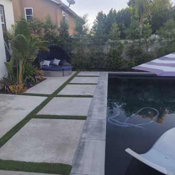 Greenside Landscaping - Artificial turf and poolside planting. - Artificial Turf Near Me