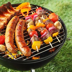 Quicken Farm - 1/2 rack and sausages on the grill