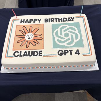 Cake Expressions - An AI-themed cake (delicious and within our limited budget) for Claude and GPT-4's two year anniversary! Thanks from the UCSC NLP program! - Bakeries Near Me - Santa Clara, California