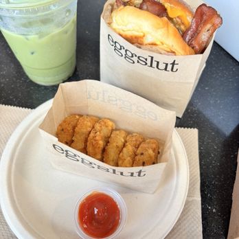 Eggslut - Bacon egg and cheese sandwich with truffle hash browns. - Breakfast & Brunch Near Me - Los Angeles, California