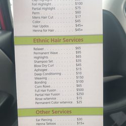 Updated menu of services