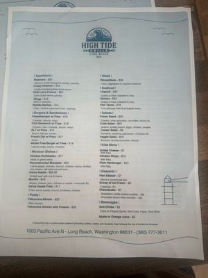 Menu photo 3 High Tide Grille Long Beach, WA