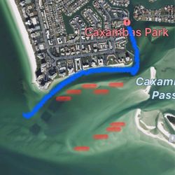 Caxambas Park - Beware larger boats will follow the blue line. The sand bars are definitely taller an now.