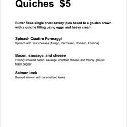 Leo Club Pie Shop - Quiche Menu. These are GREAT for breakfast.