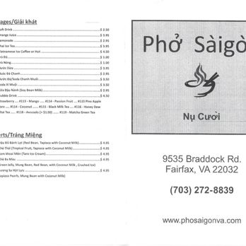 Pho Saigon 75 - Take home menu pages 1 and 4. - Vietnamese Near Me - Fairfax, Virginia Pho Saigon 75 - Take home menu pages 1 and 4. - Vietnamese Near Me - Fairfax, Virginia