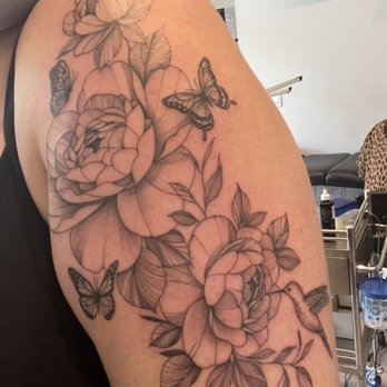 A Ink Tattoo - Peonies, butterflies and hummingbird - Tattoo Near Me - Seattle, Washington A Ink Tattoo - Peonies, butterflies and hummingbird - Tattoo Near Me - Seattle, Washington