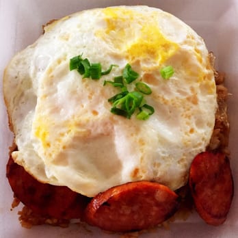 Hukilau Cafe - Fried rice special, eggs overhard, Portuguese sausage. - Hawaiian Near Me - Laie, Hawaii Hukilau Cafe - Fried rice special, eggs overhard, Portuguese sausage. - Hawaiian Near Me - Laie, Hawaii