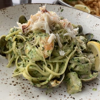 Tidal Raves - Seafood pasta with creamy pesto - New American Near Me - Depoe Bay, Oregon Tidal Raves - Seafood pasta with creamy pesto - New American Near Me - Depoe Bay, Oregon