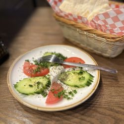 Tah Deeg Persian Cuisine - Complimentary cucumber, tomato and feta