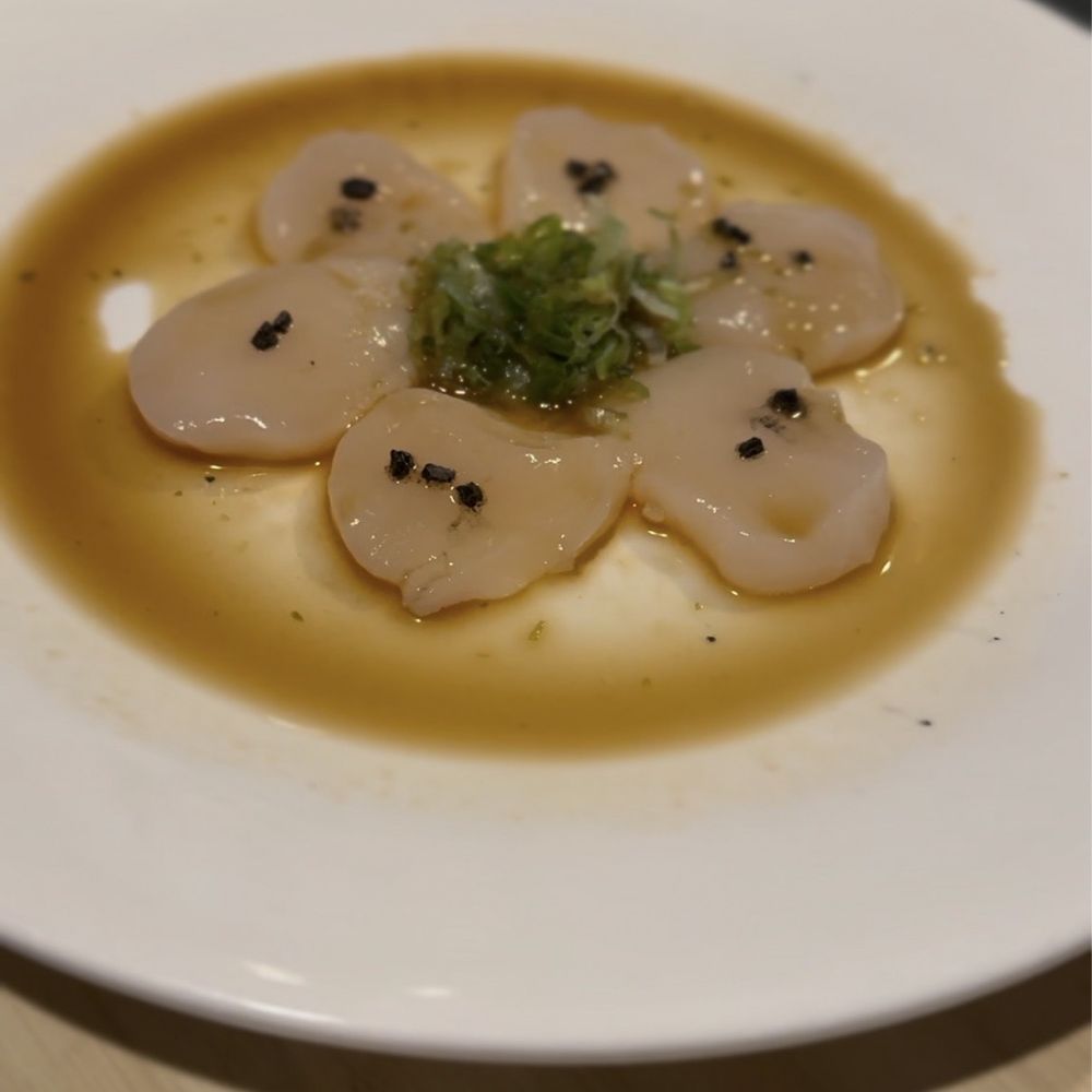 Black Sea Salt Scallop Sashimi, Spicy Yuzu Sauce Black Sea Salt Scallop Sashimi, Spicy Yuzu Sauce