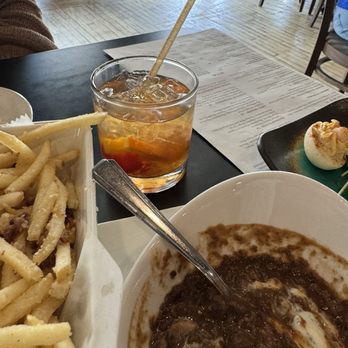 Black Pig - Oat Old Fashioned White Truffle Black Pepper Bacon Fries Deviled Egg Du Jour - Comfort Food Near Me - Sheboygan, Wisconsin