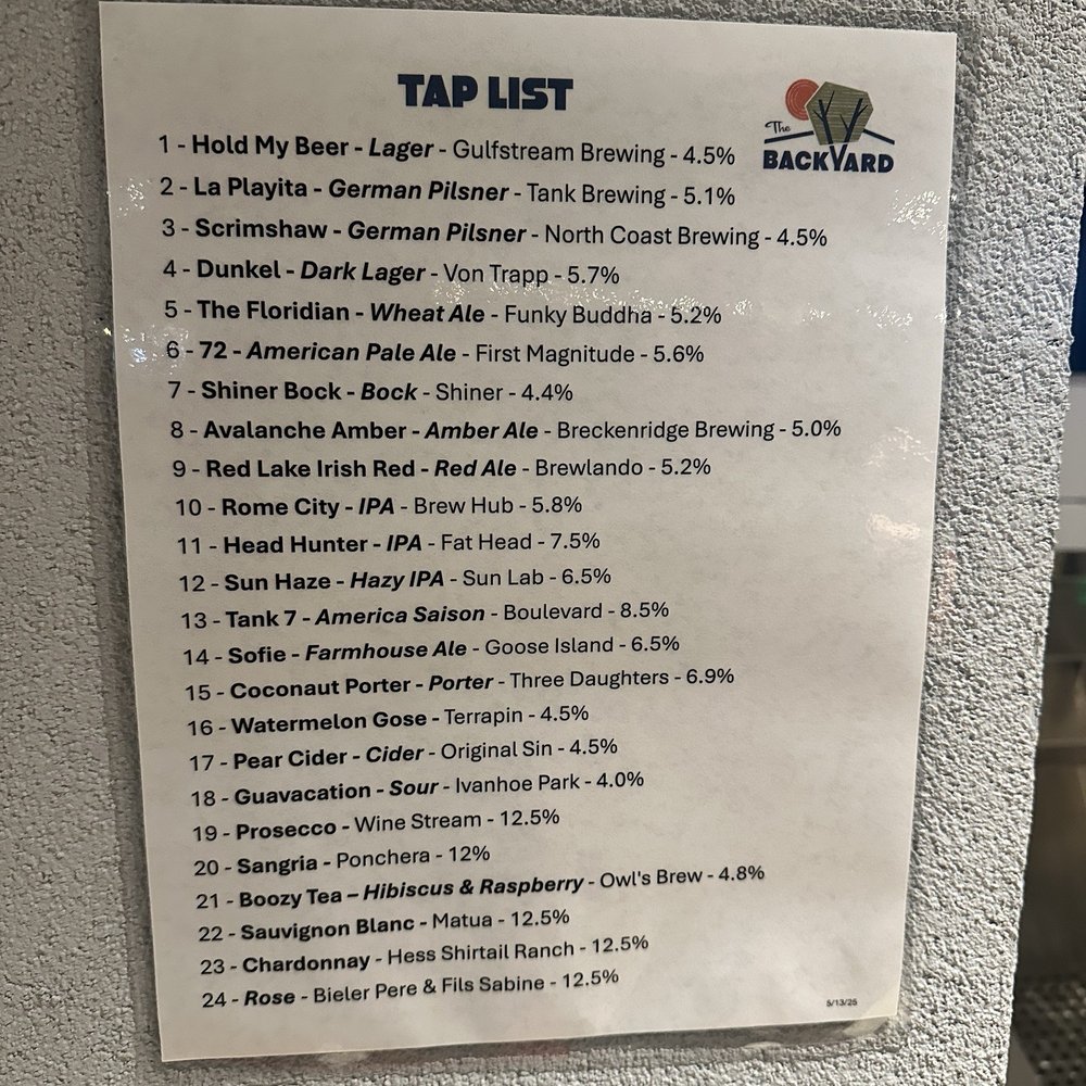 The Backyard - Tap List - Food Trucks Near Me - Ocoee, Florida