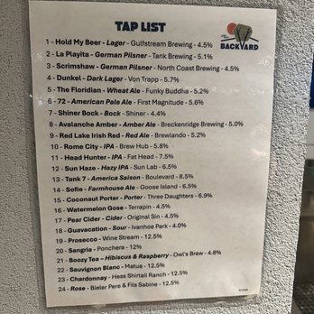 The Backyard - Tap List - Food Trucks Near Me - Ocoee, Florida