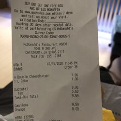 McDonald's - My receipt where clearly i ordered n payed for 4 DBL Double the price and cheese but not double the burger!!!