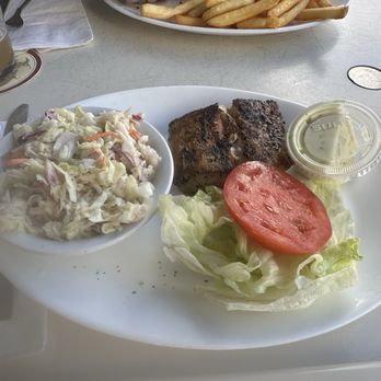 Kelly's Landing - Blackened mahi sandwich with no bun (gluten free diner) with a side of crunchy/creamy Cole slaw. - Seafood Near Me - Fort Lauderdale, Florida Kelly's Landing - Blackened mahi sandwich with no bun (gluten free diner) with a side of crunchy/creamy Cole slaw. - Seafood Near Me - Fort Lauderdale, Florida