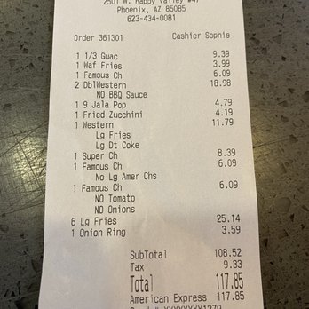 Carl's Jr. - a receipt for a drive thru - Burgers Near Me - Phoenix, Arizona