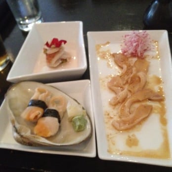 Tomodachi Sushi - Live orange clam prepared three ways: nigiri, tomoviche, and slightly torched. - Sushi Bars Near Me - Austin, Texas Tomodachi Sushi - Live orange clam prepared three ways: nigiri, tomoviche, and slightly torched. - Sushi Bars Near Me - Austin, Texas