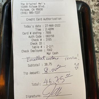 The Original Mels - Excellent customer service! Love our server! - Diners Near Me - Folsom, California The Original Mels - Excellent customer service! Love our server! - Diners Near Me - Folsom, California