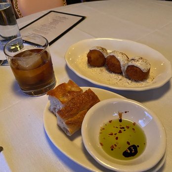 Ciao Roma - Maple old fashioned, bread, and Cacio e Pepe Arancini - Italian Near Me - Boston, Massachusetts