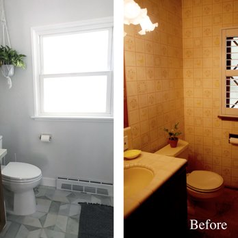 BH Remodeling - Toilet area before and after: new vanity, new floor tile, removed wallpaper and repainted - General Contractors Near Me - Rowland Heights, California BH Remodeling - Toilet area before and after: new vanity, new floor tile, removed wallpaper and repainted - General Contractors Near Me - Rowland Heights, California