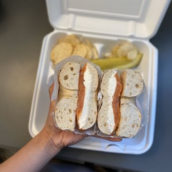 Springfield Hot Bagels - Everything bagel toasted with cream cheese & lox slices. lox of love - Bagels Near Me - Springfield Township, New Jersey
