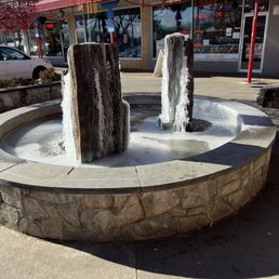 Frozen fountain in front of store