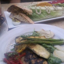 The Lowry - Roasted vegetable salad(front), Grilled caesar salad(back), Poutine(left)