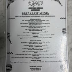 Mary's Authentic Mexican Restaurant - Breakfast menu