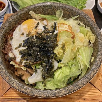 Hongdae Korean Restaurant - Vegetables Bibimbap (lots of mixed veggies underneath), topped with fried egg and seaweed - Korean Near Me - Richmond Hill, Ontario Hongdae Korean Restaurant - Vegetables Bibimbap (lots of mixed veggies underneath), topped with fried egg and seaweed - Korean Near Me - Richmond Hill, Ontario