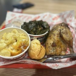 Waldo's Chicken & Beer - Rotisserie chicken Mac and cheese, greens