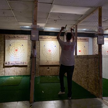 Axem Axe Throwing - He went for the double shot! - Axe Throwing Near Me - West Covina, California Axem Axe Throwing - He went for the double shot! - Axe Throwing Near Me - West Covina, California
