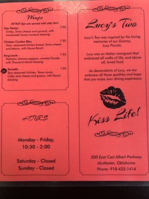 Menu photo 5 Lucy's Two McAlester, OK