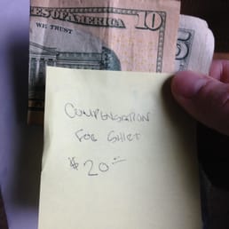 Apparently destroying my clothes with hair dye is only worth $20 in compensation (from the hairstylist Virginia).