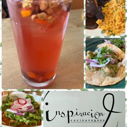 Mushroom Posole, Carnita Tacos, Milanesa with mole and quinoa and a Mango Tea.